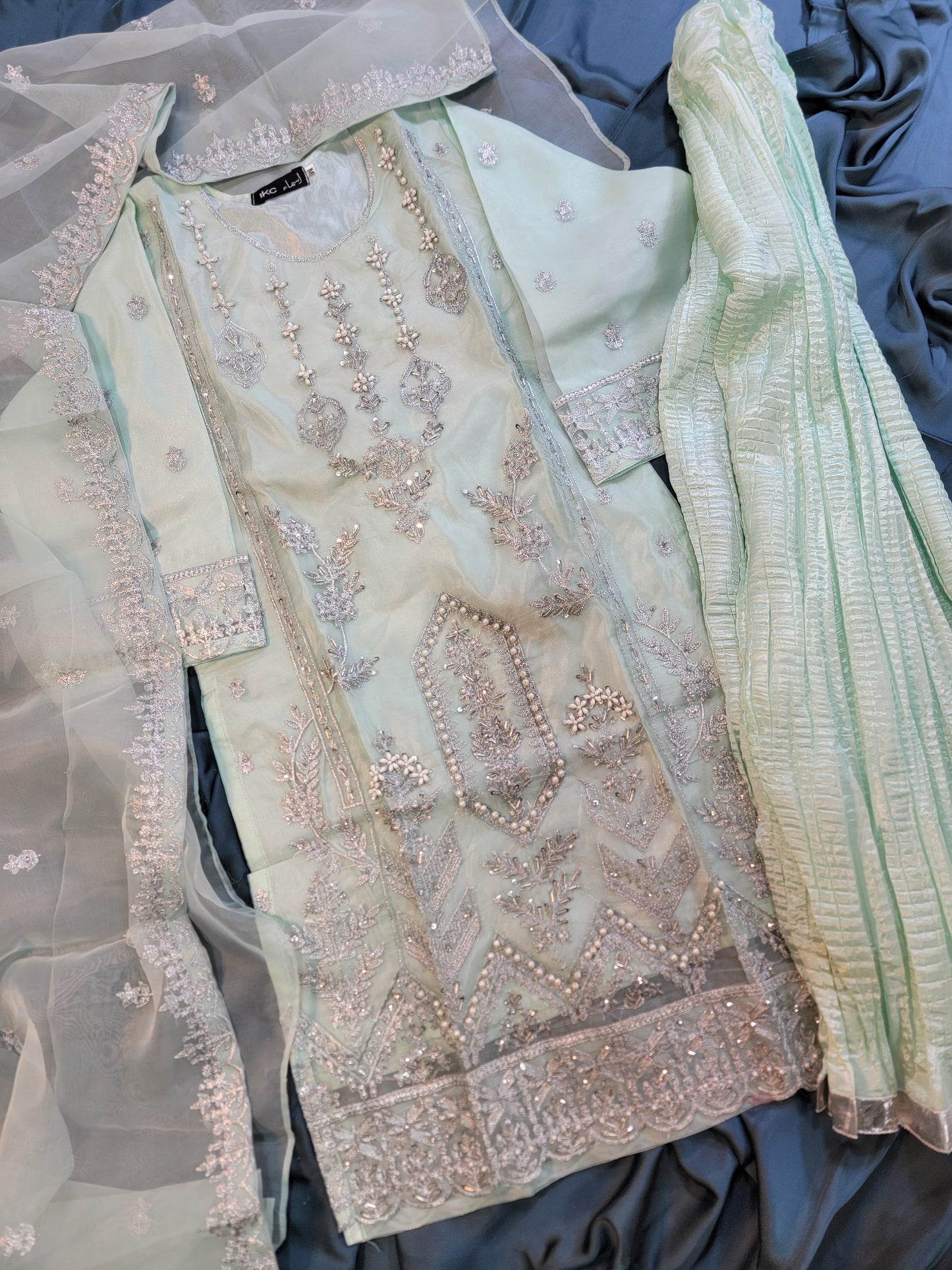 3PC Embroidered Organza Shirt With Crushed Shararah | With Handwork