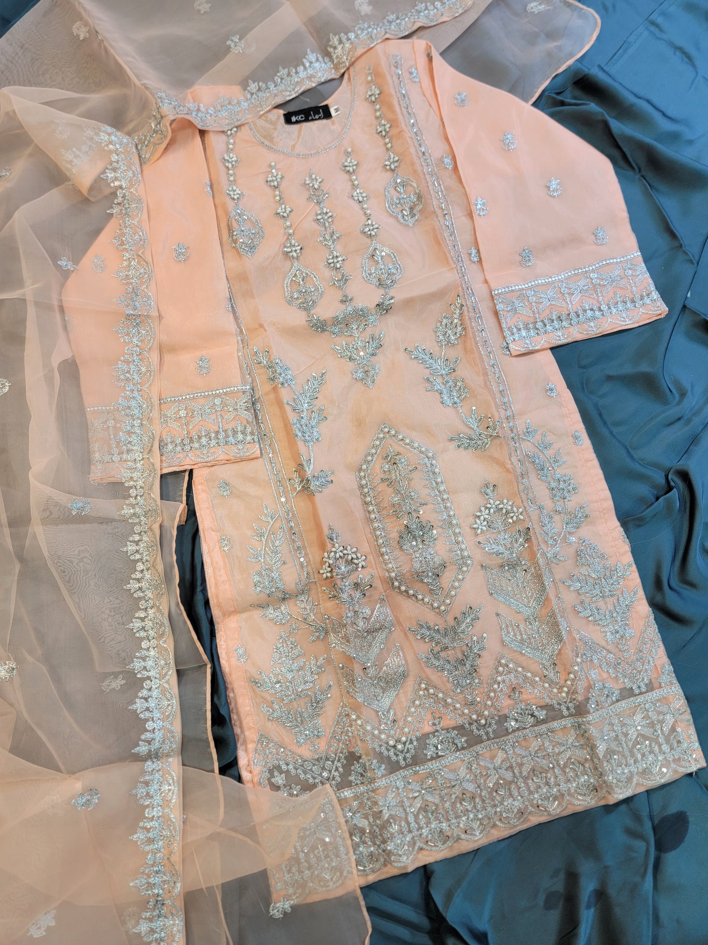 3PC Embroidered Organza Shirt With Crushed Shararah | With Handwork